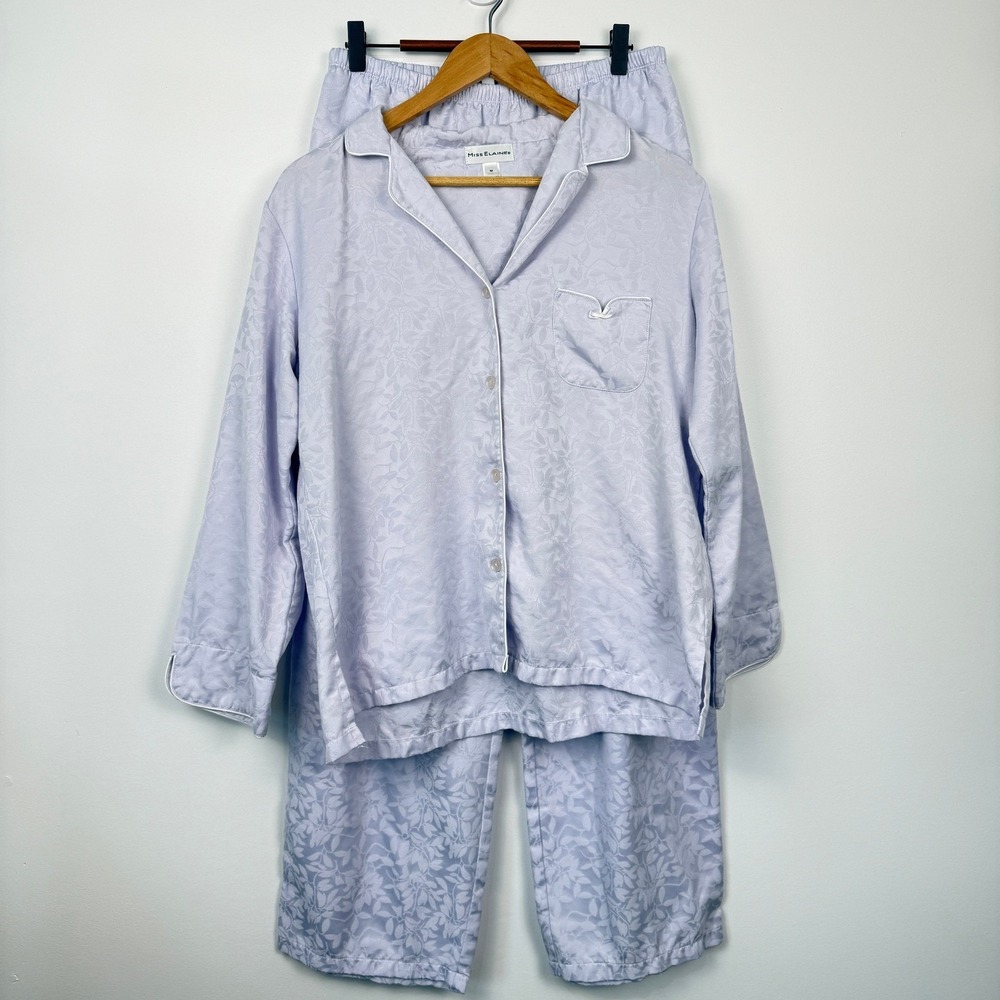 Miss Elaine Pajama Set Womens Medium Purple Tonal Floral Sleepwear Lounge